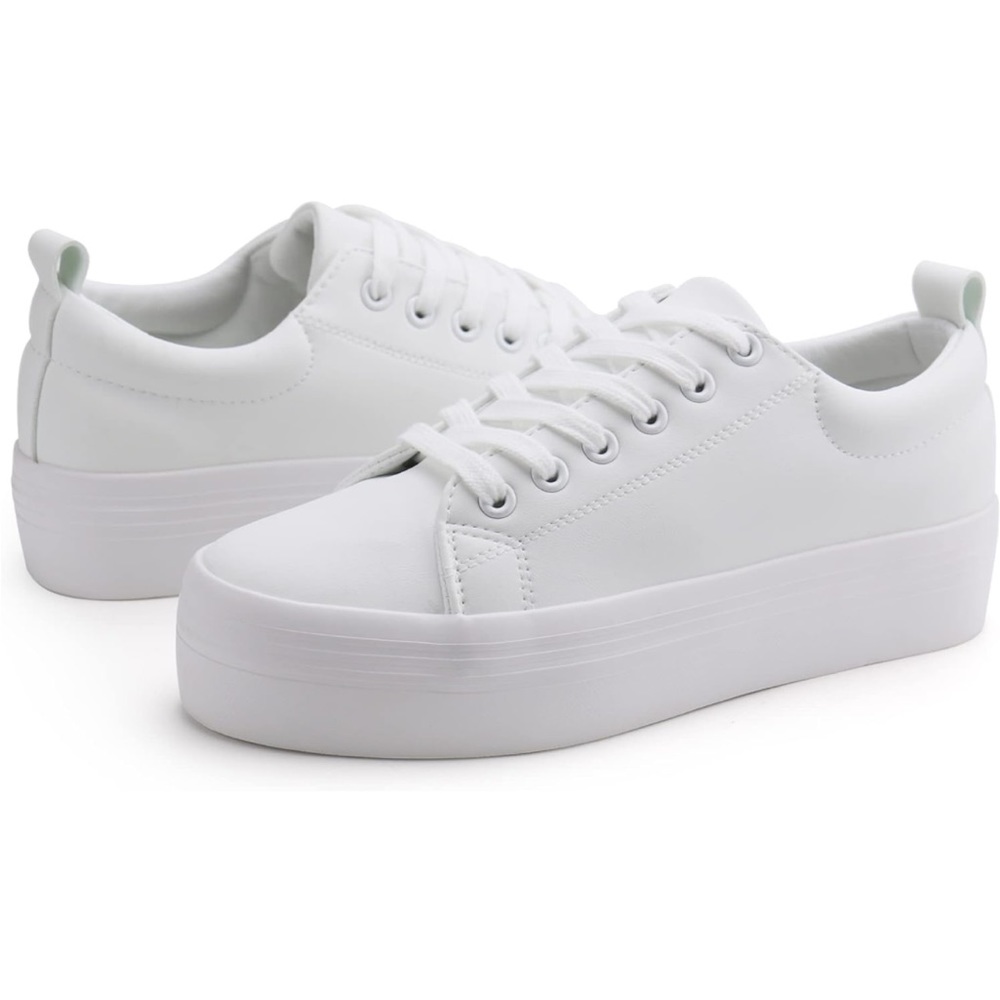 White Lace Up Platform Sneakers